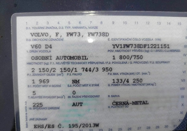 Volvo V60 cena 35800 przebieg: 285000, rok produkcji 2014 z Sosnowiec małe 46